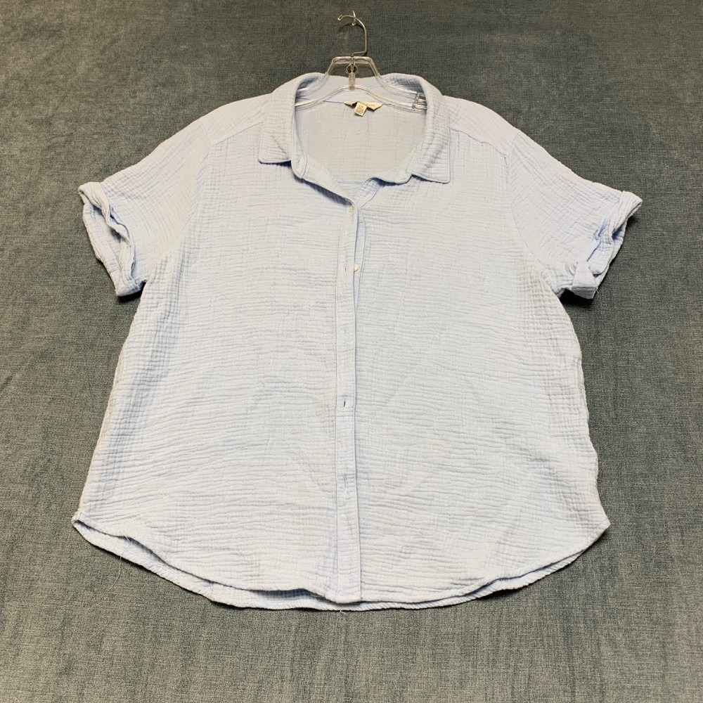 Lucky Brand Los Angeles Gauze Shirt Womens Large Blue Cuffed Sleeve Button Up
